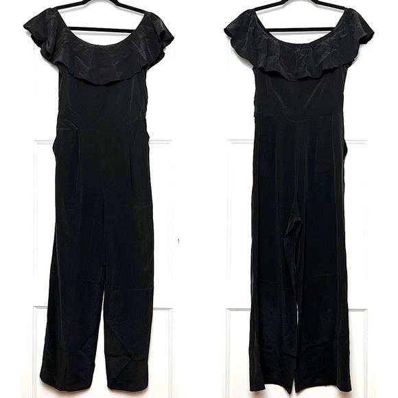 NWT L’AGENCE 70s Washed Silk Ruffled Off Shoulder Cropped Wide Leg Jumpsuit XS - Picture 3 of 6